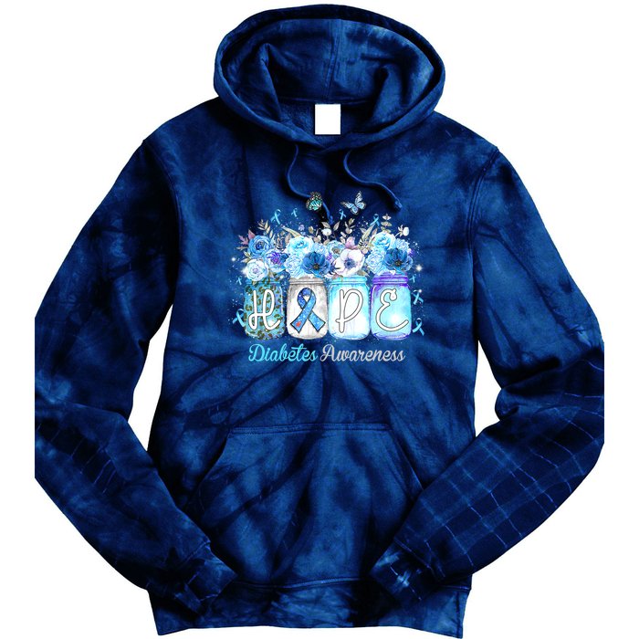 Hope Blue Ribbon Flower Jars Diabetes Awareness Tie Dye Hoodie