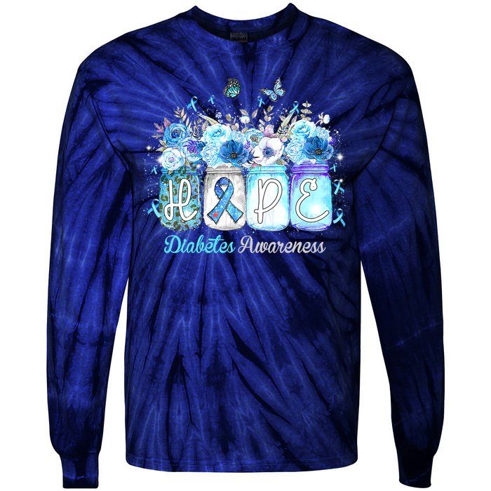 Hope Blue Ribbon Flower Jars Diabetes Awareness Tie-Dye Long Sleeve Shirt