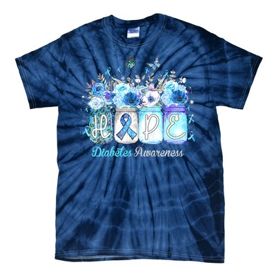 Hope Blue Ribbon Flower Jars Diabetes Awareness Tie-Dye T-Shirt