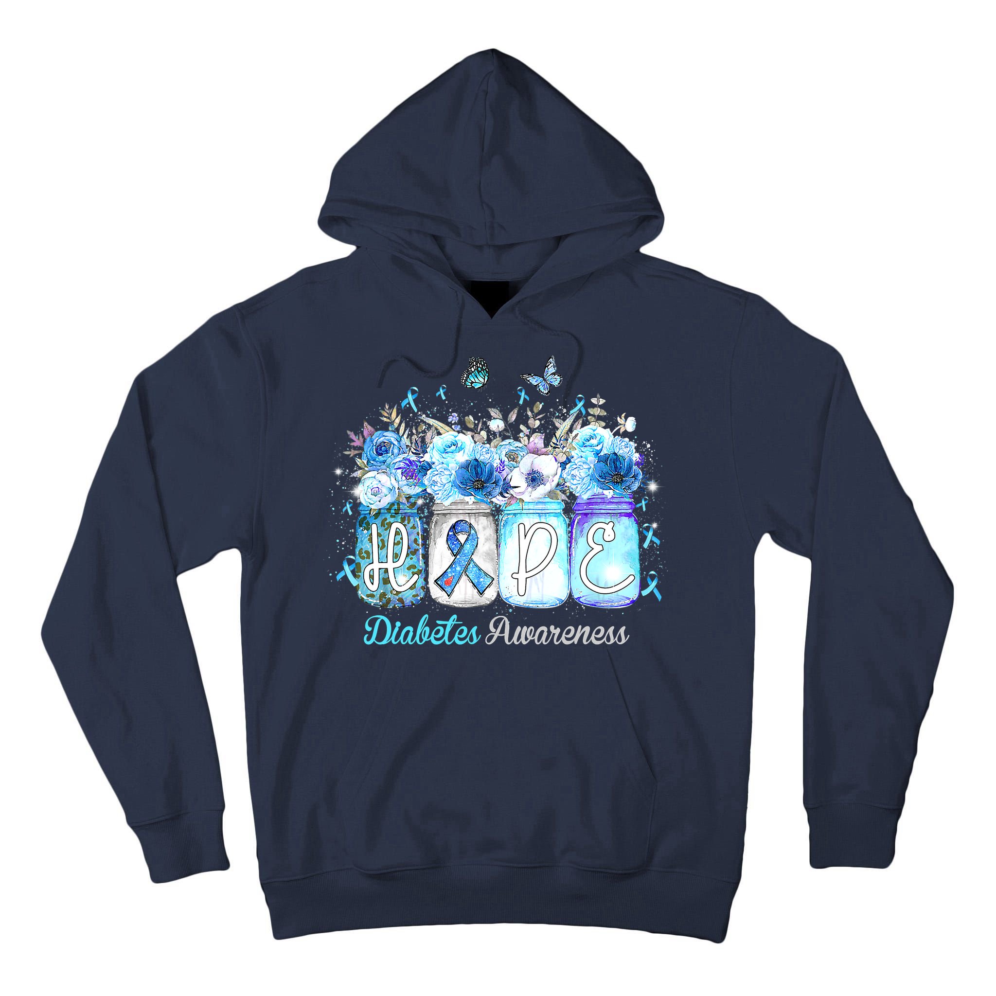 Hope Blue Ribbon Flower Jars Diabetes Awareness Tall Hoodie