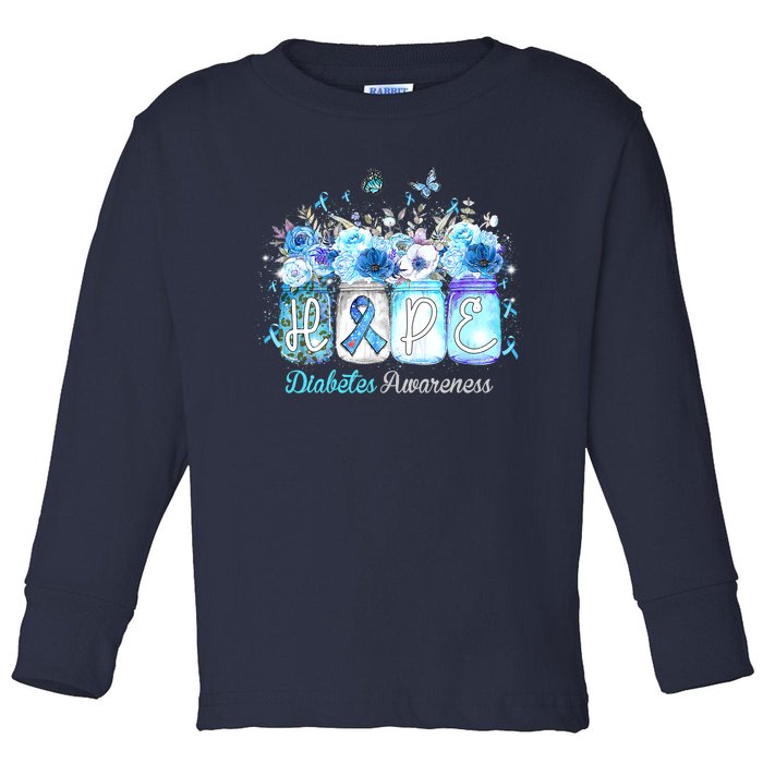 Hope Blue Ribbon Flower Jars Diabetes Awareness Toddler Long Sleeve Shirt