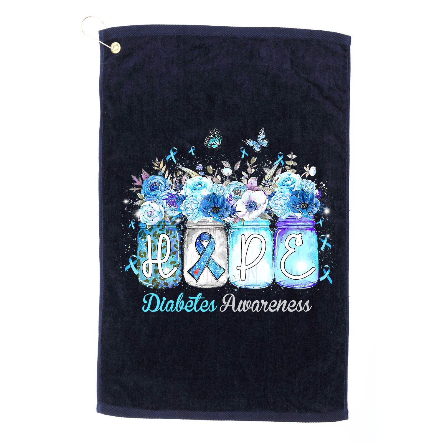 Hope Blue Ribbon Flower Jars Diabetes Awareness Golf Towel