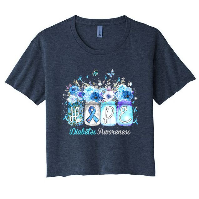 Hope Blue Ribbon Flower Jars Diabetes Awareness Crop Top