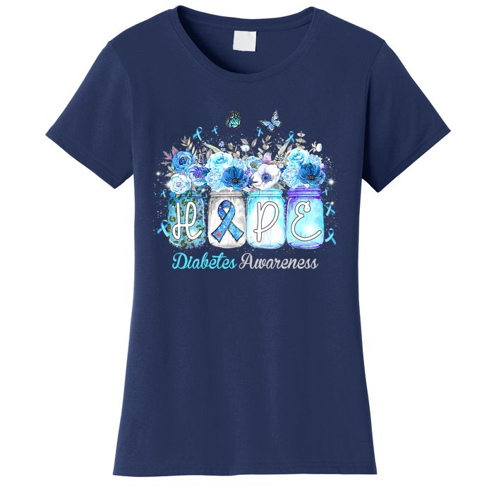 Hope Blue Ribbon Flower Jars Diabetes Awareness Women's T-Shirt