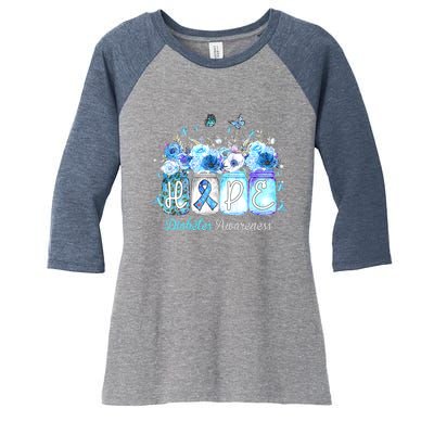 Hope Blue Ribbon Flower Jars Diabetes Awareness Women's Tri-Blend 3/4-Sleeve Raglan Shirt