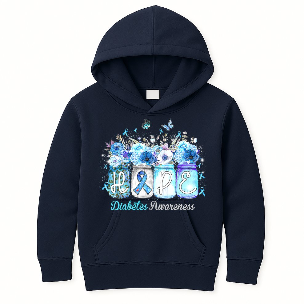 Hope Blue Ribbon Flower Jars Diabetes Awareness Kids Hoodie