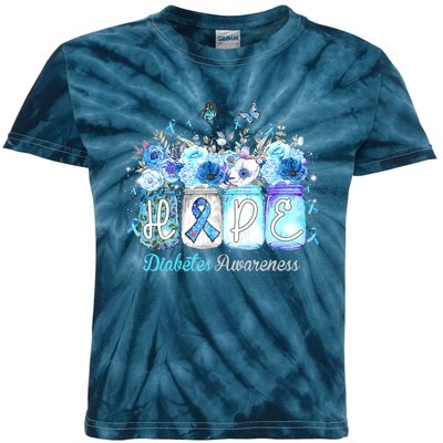 Hope Blue Ribbon Flower Jars Diabetes Awareness Kids Tie-Dye T-Shirt