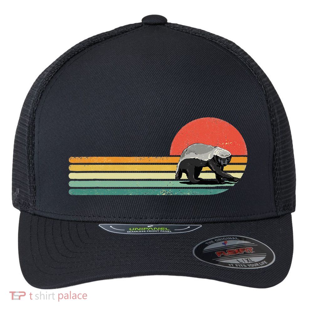 Honey Badger Retro Style Wild Animal Lover Zookeeper Flexfit Unipanel Trucker Cap