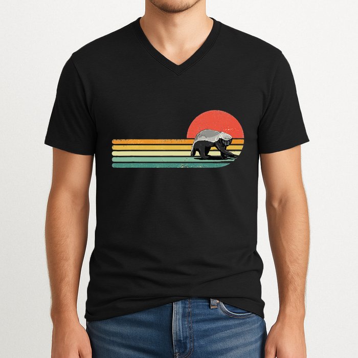 Honey Badger Retro Style Wild Animal Lover Zookeeper V-Neck T-Shirt
