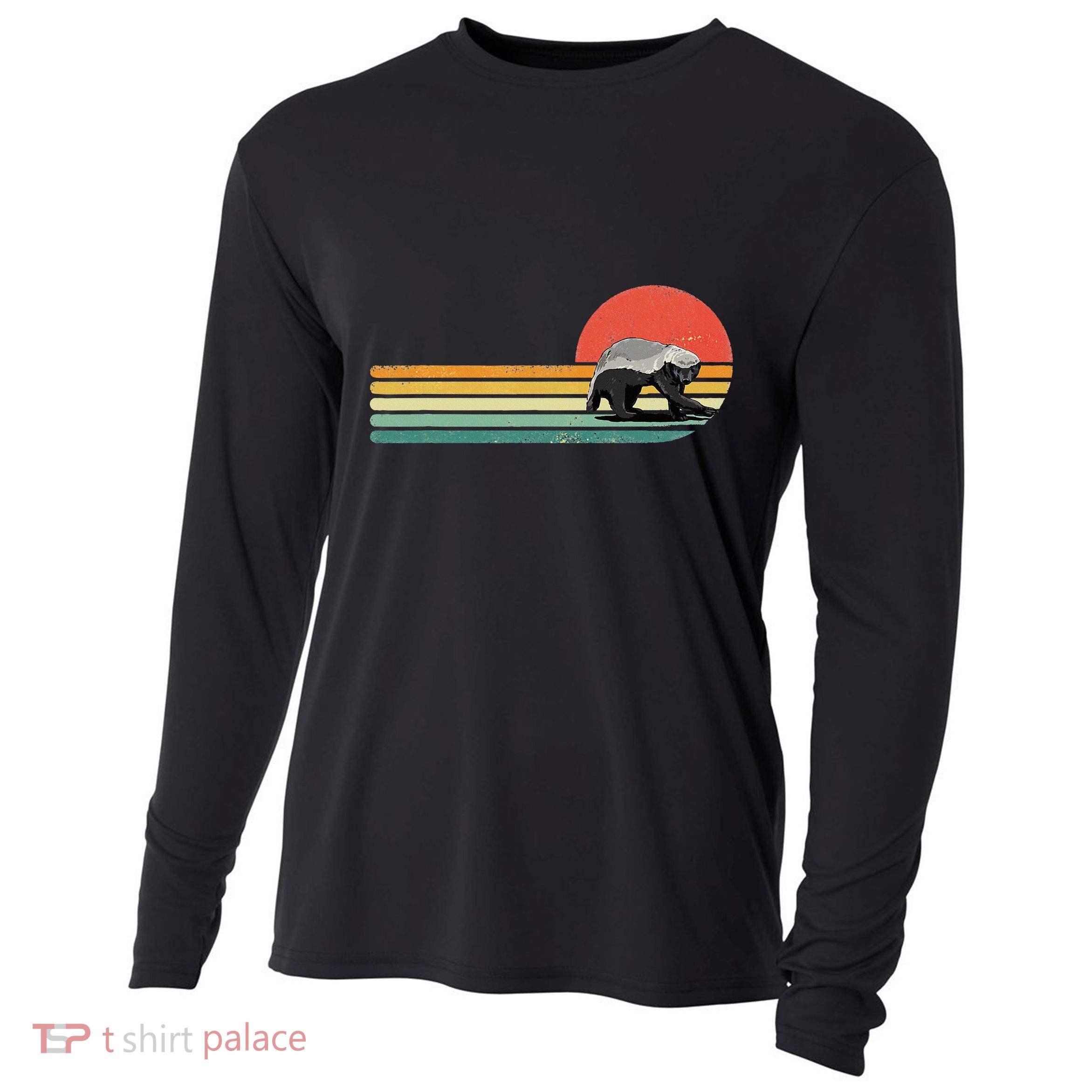 Honey Badger Retro Style Wild Animal Lover Zookeeper Cooling Performance Long Sleeve Crew
