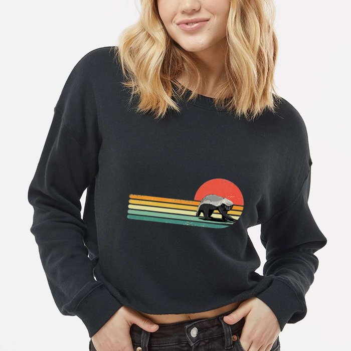 Honey Badger Retro Style Wild Animal Lover Zookeeper Cropped Pullover Crew