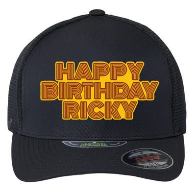 Happy Birthday Ricky Personalized Name Retro Typography Flexfit Unipanel Trucker Cap