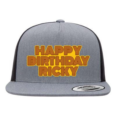 Happy Birthday Ricky Personalized Name Retro Typography Flat Bill Trucker Hat