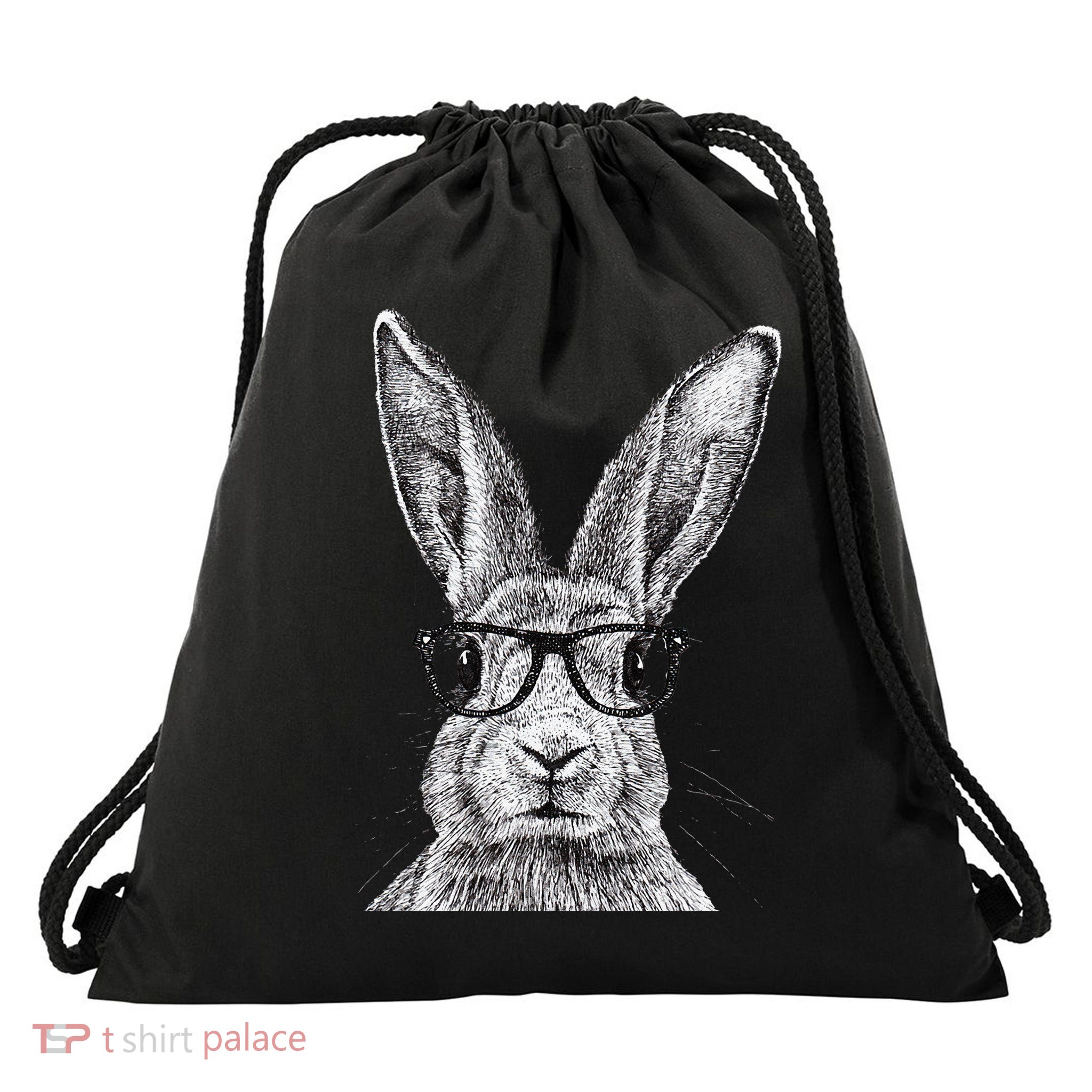 Hipster Bunny Rabbit Wearing Glasses Funny Drawing Drawstring Bag