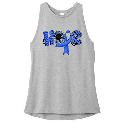 Hope Blue Ribbon Sunflower Colorectal Colon Cancer Awareness Ladies PosiCharge Tri-Blend Wicking Tank