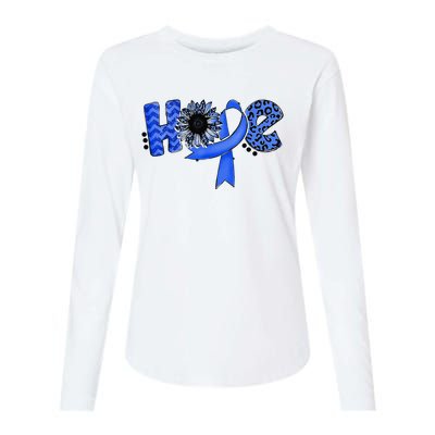 Hope Blue Ribbon Sunflower Colorectal Colon Cancer Awareness Womens Cotton Relaxed Long Sleeve T-Shirt