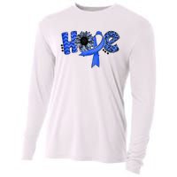 Hope Blue Ribbon Sunflower Colorectal Colon Cancer Awareness Cooling Performance Long Sleeve Crew