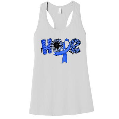 Hope Blue Ribbon Sunflower Colorectal Colon Cancer Awareness Women's Racerback Tank