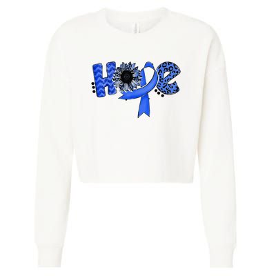 Hope Blue Ribbon Sunflower Colorectal Colon Cancer Awareness Cropped Pullover Crew