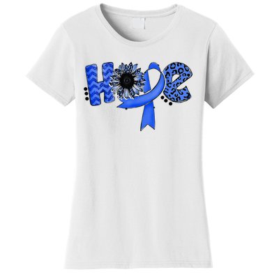 Hope Blue Ribbon Sunflower Colorectal Colon Cancer Awareness Women's T-Shirt