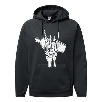 Halloween Bartender Rock On Hand Shaker Skeleton Bartending Performance Fleece Hoodie