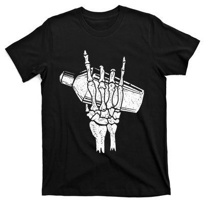 Halloween Bartender Rock On Hand Shaker Skeleton Bartending T-Shirt