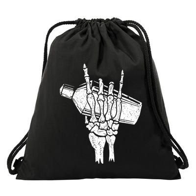 Halloween Bartender Rock On Hand Shaker Skeleton Bartending Drawstring Bag