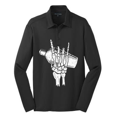 Halloween Bartender Rock On Hand Shaker Skeleton Bartending Silk Touch Performance Long Sleeve Polo