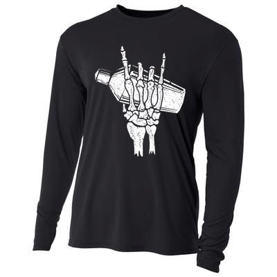 Halloween Bartender Rock On Hand Shaker Skeleton Bartending Cooling Performance Long Sleeve Crew