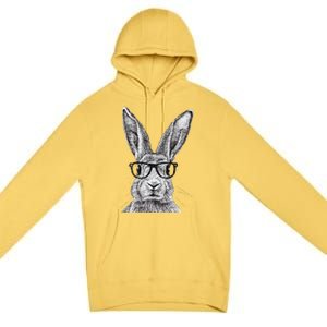 Hipster Bunny Rabbit Wearing Glasses Funny Drawing Premium Pullover Hoodie