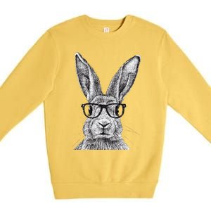 Hipster Bunny Rabbit Wearing Glasses Funny Drawing Premium Crewneck Sweatshirt