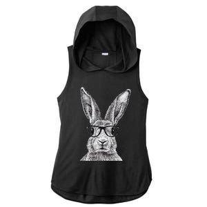 Hipster Bunny Rabbit Wearing Glasses Funny Drawing Ladies PosiCharge Tri-Blend Wicking Draft Hoodie Tank