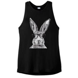 Hipster Bunny Rabbit Wearing Glasses Funny Drawing Ladies PosiCharge Tri-Blend Wicking Tank