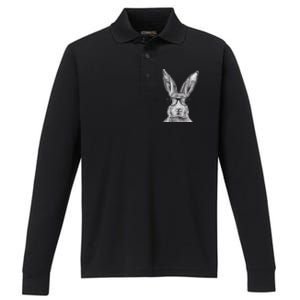 Hipster Bunny Rabbit Wearing Glasses Funny Drawing Performance Long Sleeve Polo