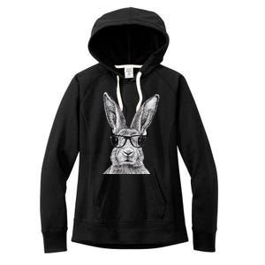 Hipster Bunny Rabbit Wearing Glasses Funny Drawing Women's Fleece Hoodie