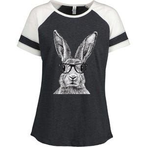 Hipster Bunny Rabbit Wearing Glasses Funny Drawing Enza Ladies Jersey Colorblock Tee