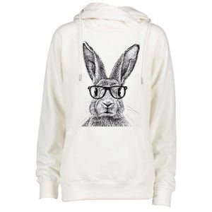 Hipster Bunny Rabbit Wearing Glasses Funny Drawing Womens Funnel Neck Pullover Hood