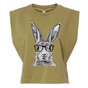 Hipster Bunny Rabbit Wearing Glasses Funny Drawing Garment-Dyed Women's Muscle Tee