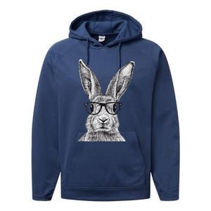 Hipster Bunny Rabbit Wearing Glasses Funny Drawing Performance Fleece Hoodie