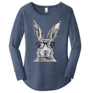 Hipster Bunny Rabbit Wearing Glasses Funny Drawing Women's Perfect Tri Tunic Long Sleeve Shirt