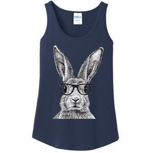 Hipster Bunny Rabbit Wearing Glasses Funny Drawing Ladies Essential Tank