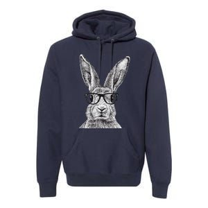 Hipster Bunny Rabbit Wearing Glasses Funny Drawing Premium Hoodie