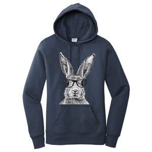 Hipster Bunny Rabbit Wearing Glasses Funny Drawing Women's Pullover Hoodie