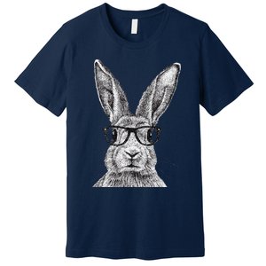 Hipster Bunny Rabbit Wearing Glasses Funny Drawing Premium T-Shirt