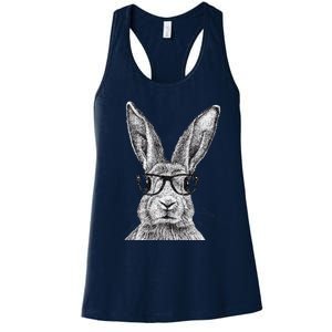 Hipster Bunny Rabbit Wearing Glasses Funny Drawing Women's Racerback Tank