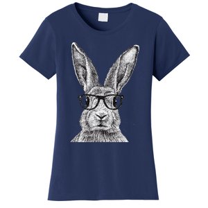 Hipster Bunny Rabbit Wearing Glasses Funny Drawing Women's T-Shirt