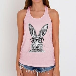 Hipster Bunny Rabbit Wearing Glasses Funny Drawing Women's Knotted Racerback Tank