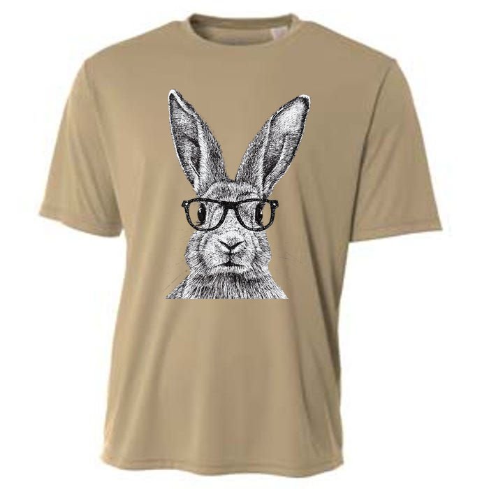 Hipster Bunny Rabbit Wearing Glasses Funny Drawing Cooling Performance Crew T-Shirt