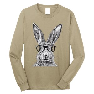 Hipster Bunny Rabbit Wearing Glasses Funny Drawing Long Sleeve Shirt