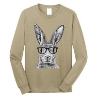 Hipster Bunny Rabbit Wearing Glasses Funny Drawing Long Sleeve Shirt